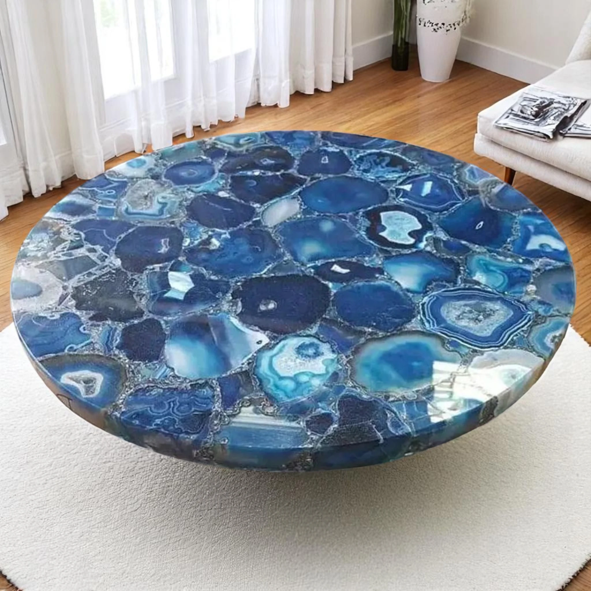 Natural Blue Agate Coffee & Side Table for Living Room